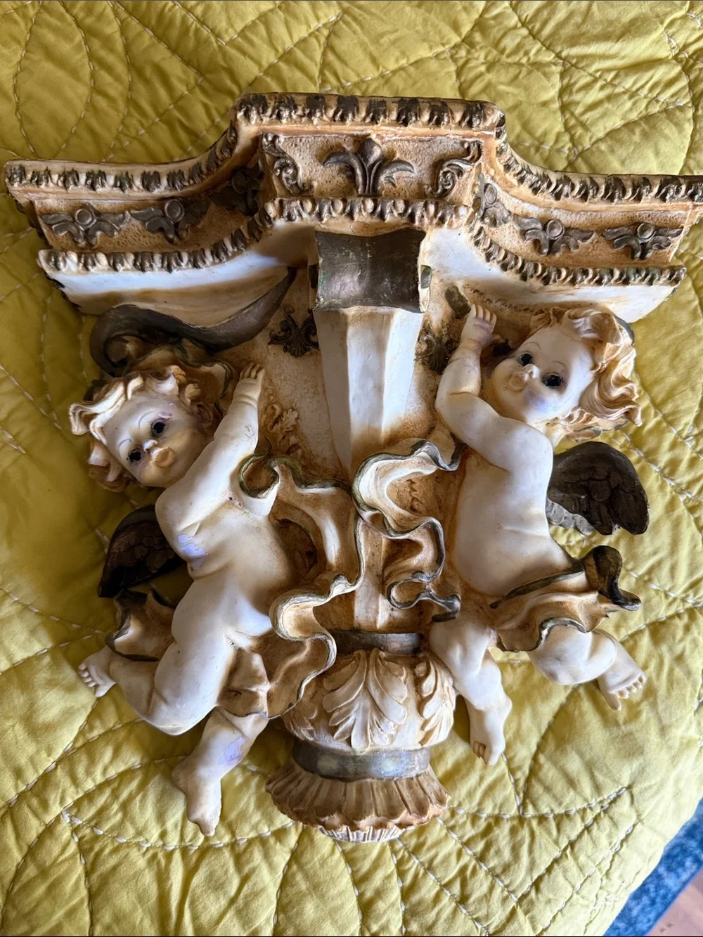Decorative Cherub Wall Sconce in Cream and Gold resin romantic
